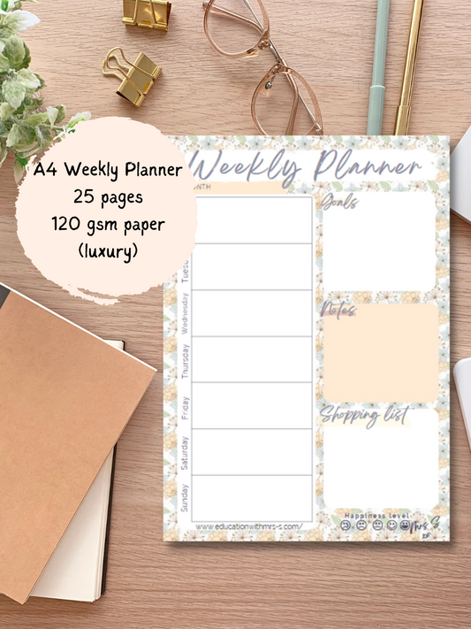 Peach and blue florals A4 Weekly Planner Pad