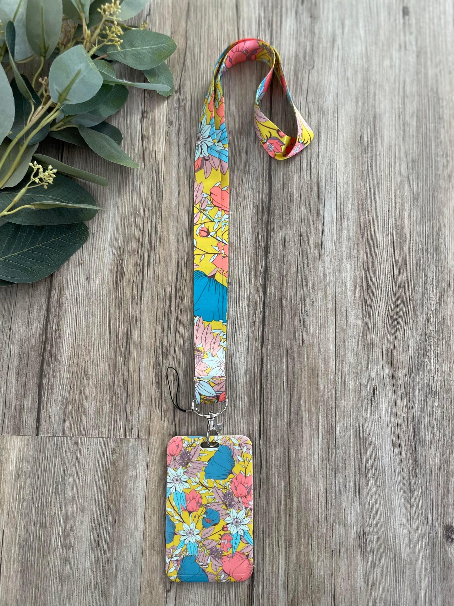 Blue and Yellow Flower Tones Lanyard/Keychain + ID Holder