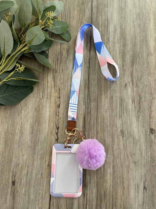 Blue and Pink Triangles Lanyard/Keychain + ID Holder