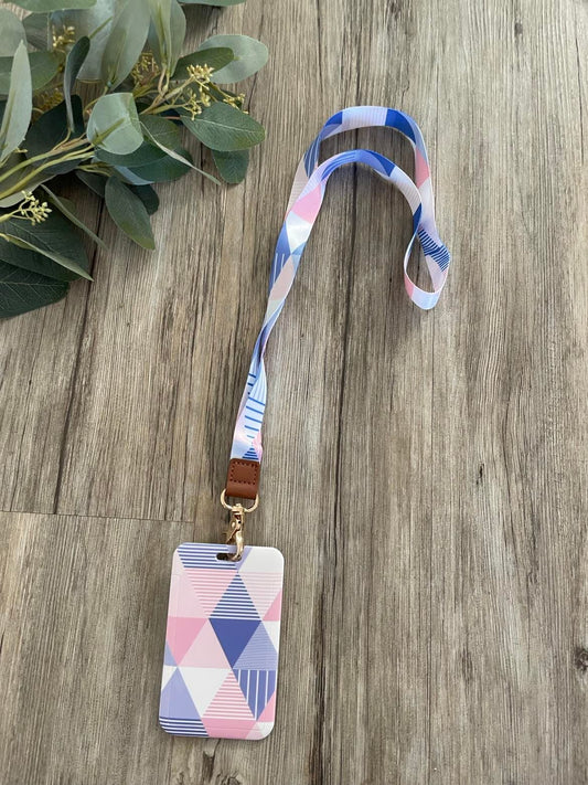 Blue and Pink Triangles Lanyard/Keychain + ID Holder