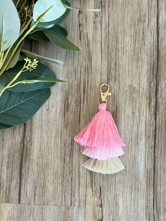 Small Pretty in Pink Tassel Keychain + Personalisation