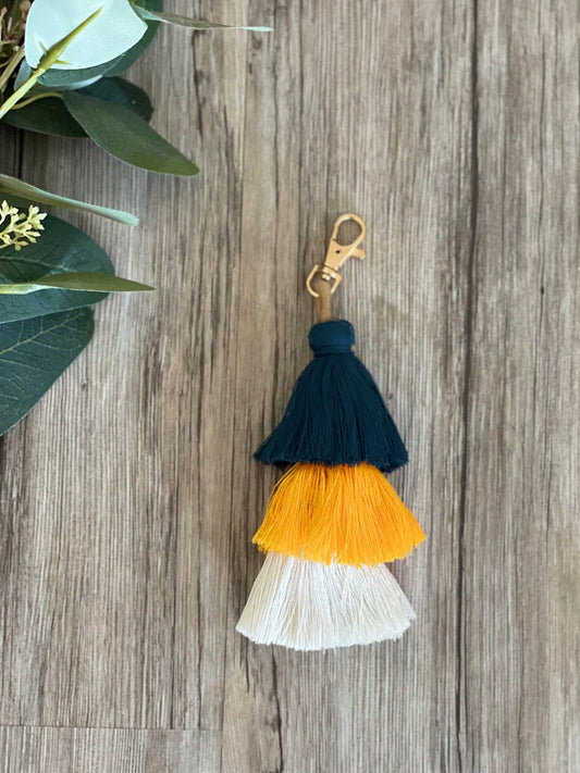 Navy and Yellow Tiered Tassel Keychain + Personalisation