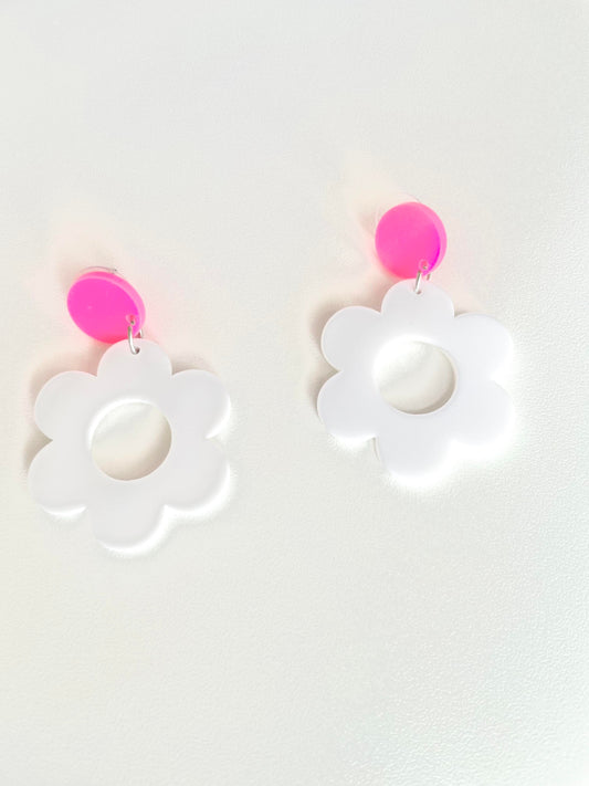 Hot Pink and White Flower Dangle