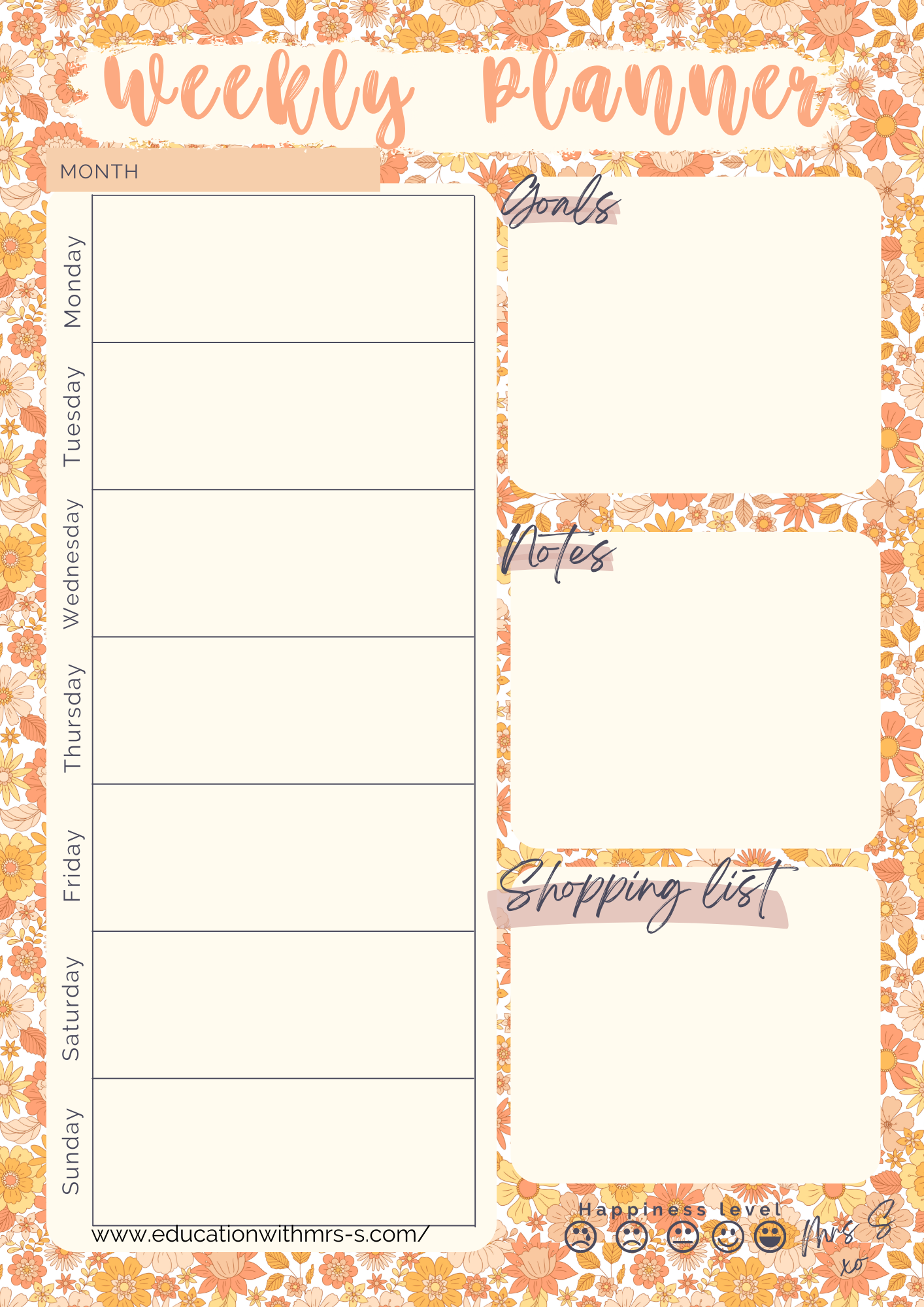 Autumn Flowers A4 Weekly Planner Pad