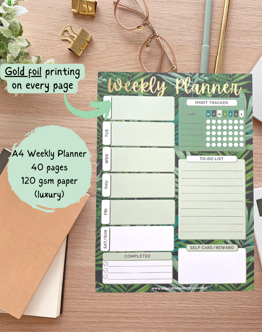Gold Foil Rainforest A4 Weekly Planner Pad